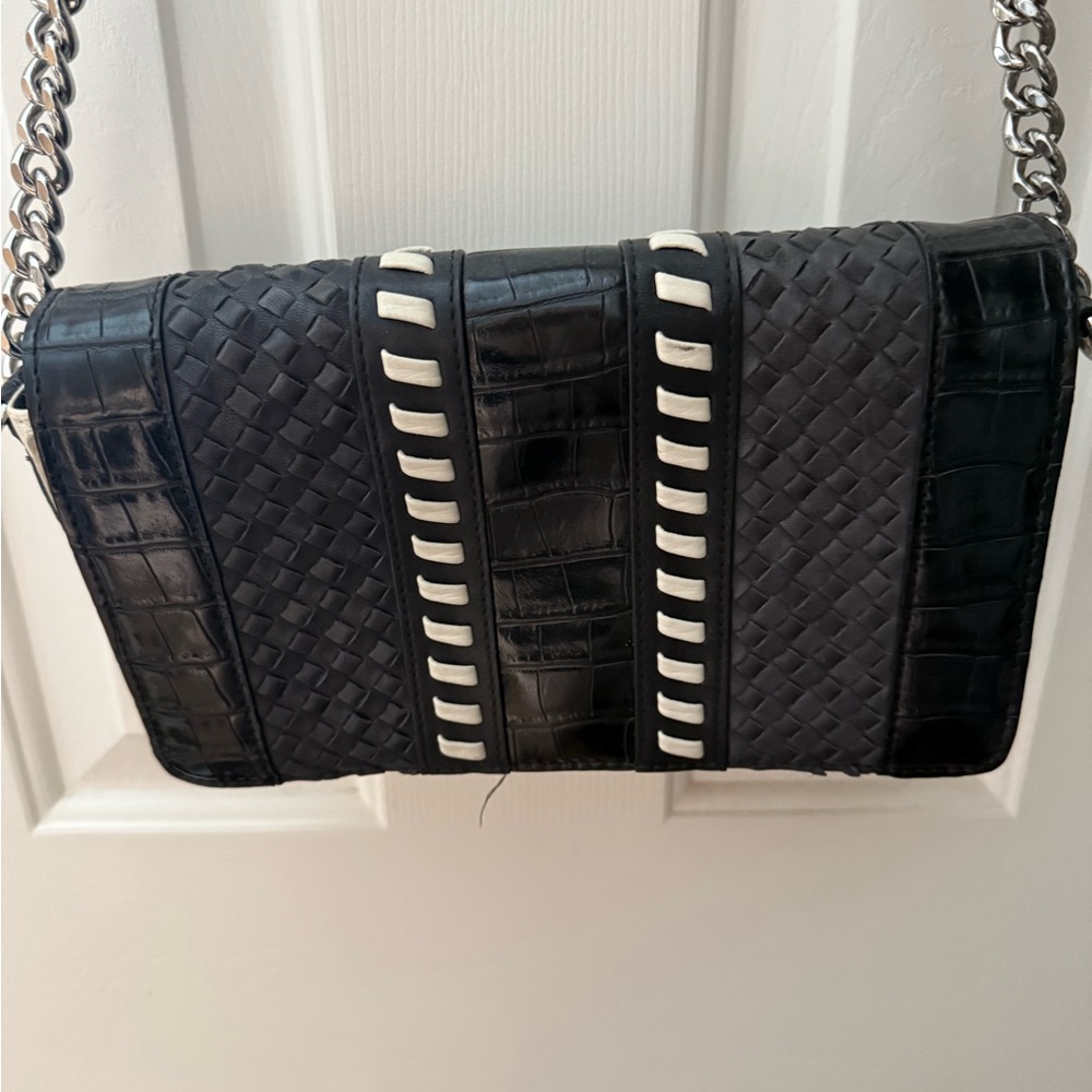 Sam Edelman Black and White Woven Shoulder Bag
